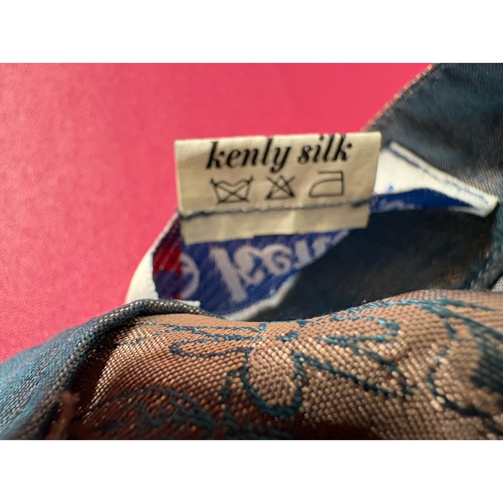 KENLY SILK Blue Bronze Brocade Vietnamese Ao Dai Maxi Dress L Frog Buttons Luxe - Picture 12 of 12